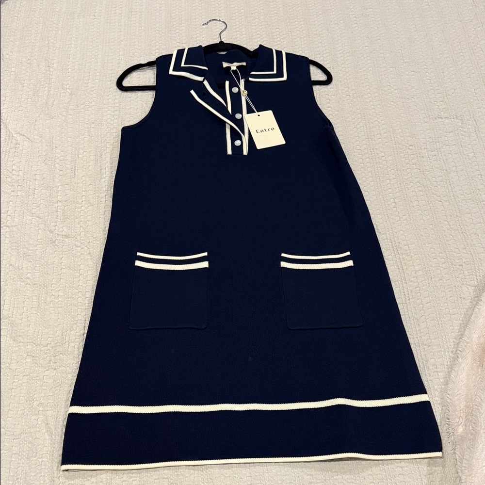 Entro Navy Dress with White Trim